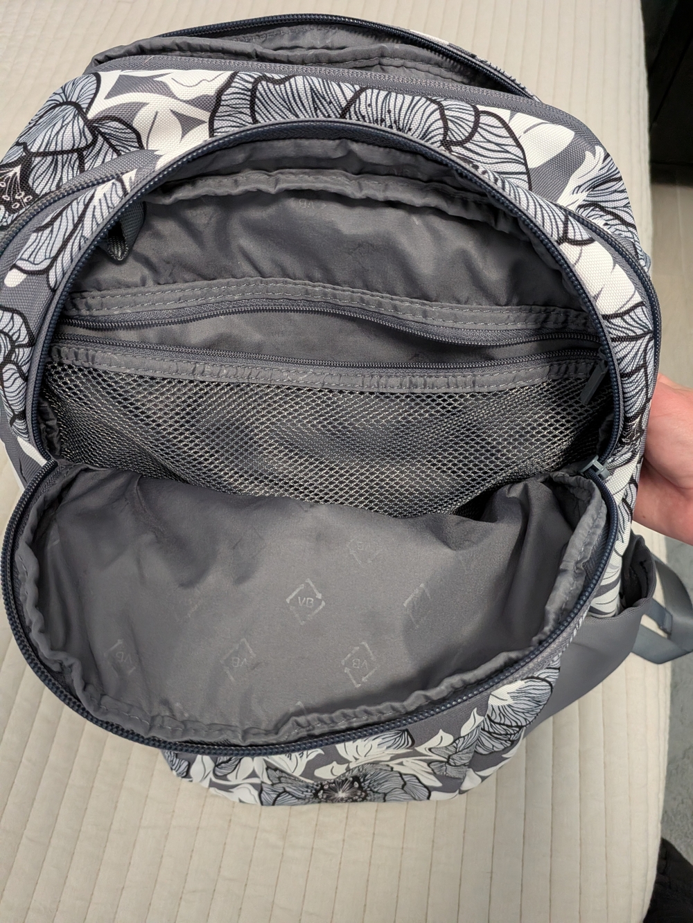 Vera Bradley Gray and White Floral Backpack - Picture 2 of 5